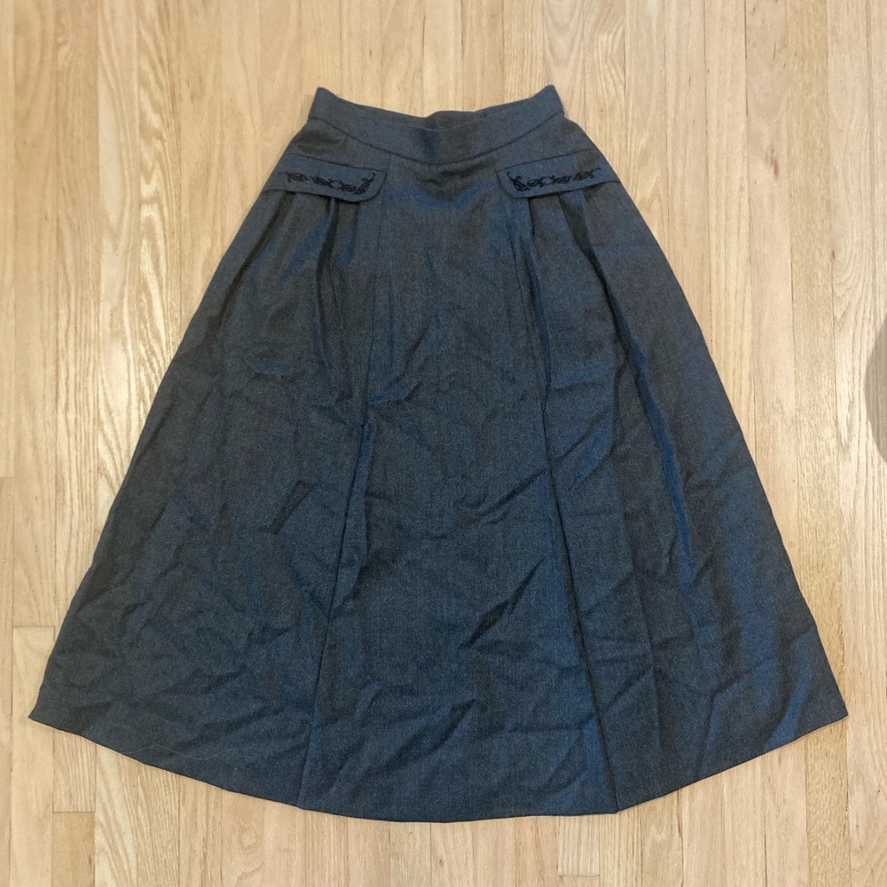 VTG Laura Ashley Charcoal Gray A-Line 100% Wool Skirt Dark Academia Romantic 90s